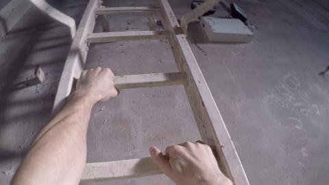 POV CLIMBING DANGEROUS LADDER IN ABANDONED WAREHOUSE...