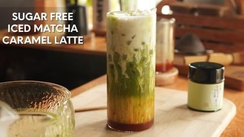 Iced Matcha Caramel Latte Recipe | How to make Sugar Free...