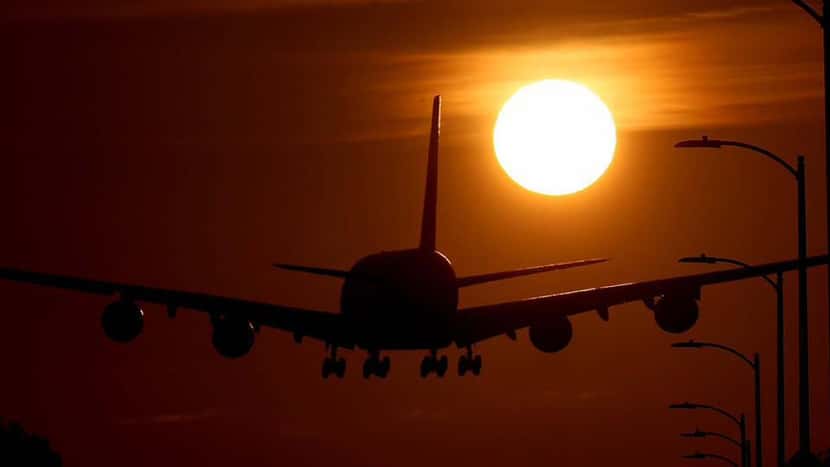 A plane lands at Los Angeles International Airport on Wednesday evening.