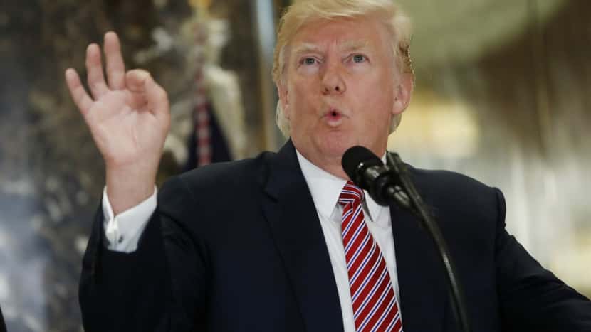 President Donald Trump speaks to the media in the lobby of Trump Tower in New York, Tuesday, Aug. 15, 2017. (AP Photo/Pablo Martinez Monsivais)