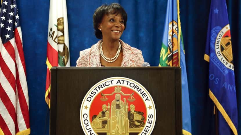 L.A. County District Attorney Jackie Lacey announces the creation of the Conviction Review Unit during a press conference at the Hall of Justice in downtown Los Angeles.