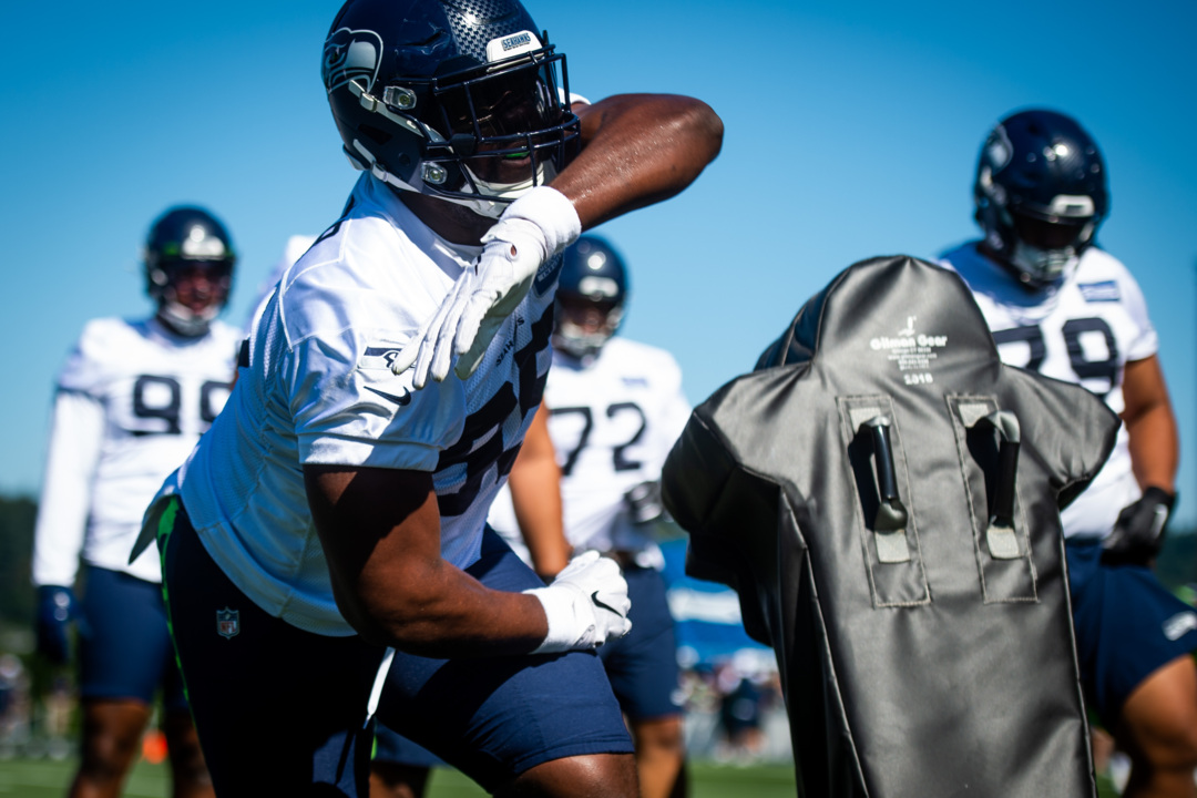 Seattle Seahawks' L.J. Collier walks off the field after an NFL