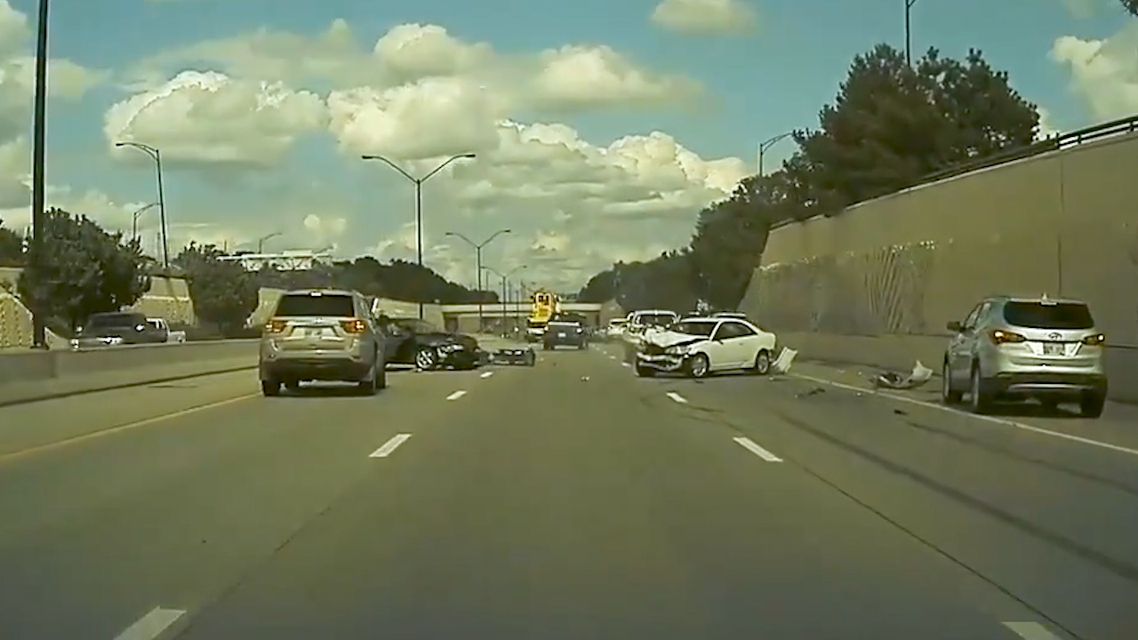 Dashcam captures car crash, pileup on Wichita, Kansas' Kellogg highway