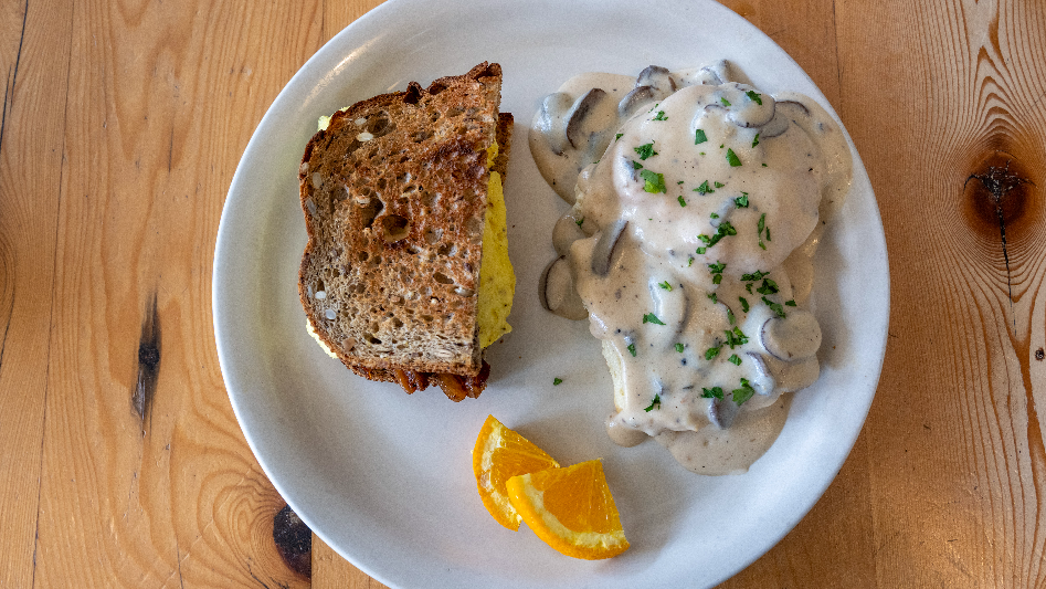 Jeffery Gatton, dishes on the breakfast combo that features biscuits and mushroom gravy Kansas