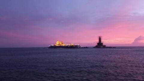 View of Illuminated Vivekananda Rock Memorial |Tamil Nadu...
