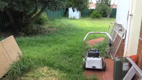 Husky boy don’t like dad with machinery