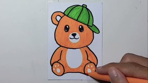 Drawing Cartoon Cute Brown Sitting Hat Bearr