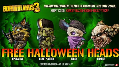 Borderlands 3: FREE HALLOWEEN Themed HEADS! (Expires Nove...