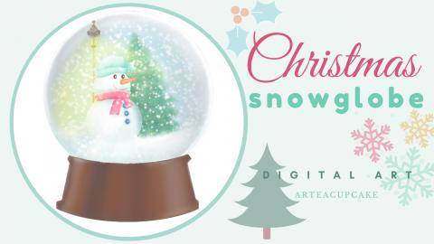 Christmas Holiday Snow Globe Snowman Winter Digital Art f...