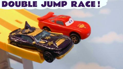 Cars Hot Wheels Jump Race Challenge with Funlings and Dis...