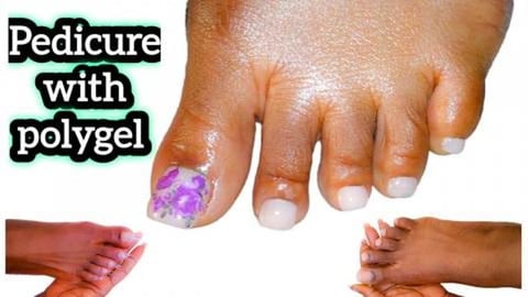 Cheap Polygel From AliExpress. Nude Pedicure With Purple ...