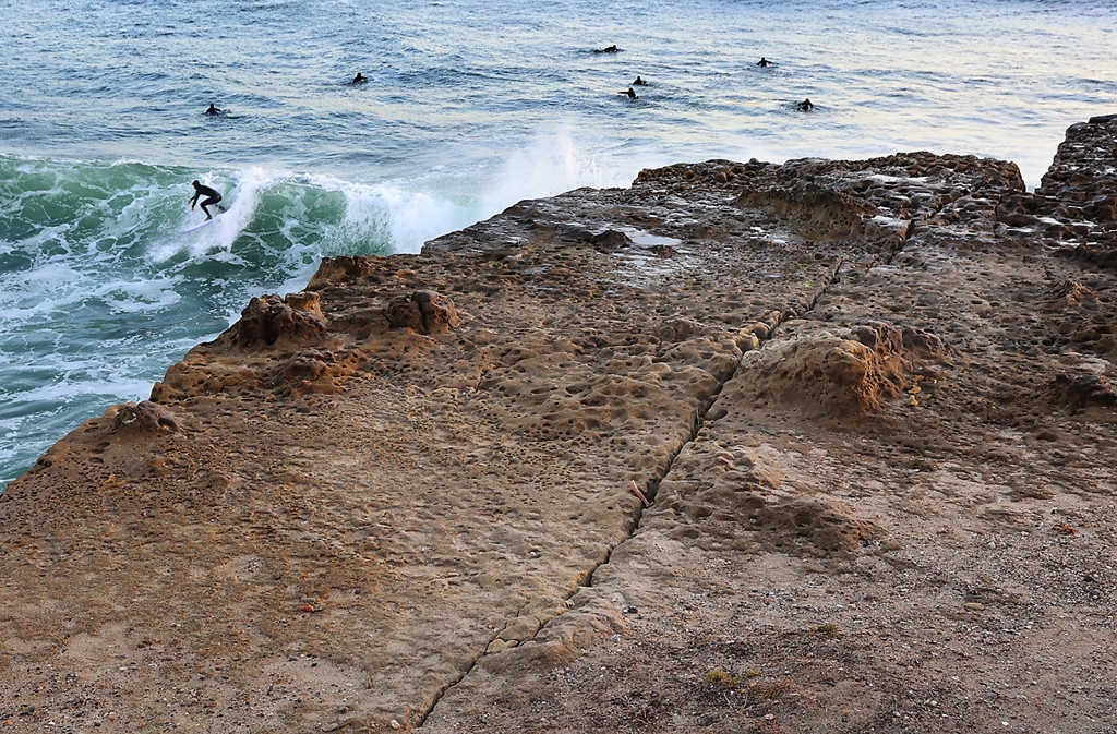 Wave force causes cliff collapse on Steamer Lane side of Lighthouse Point