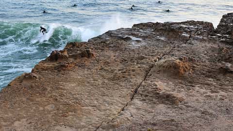 Wave force causes cliff collapse on Steamer Lane side of Lighthouse Point